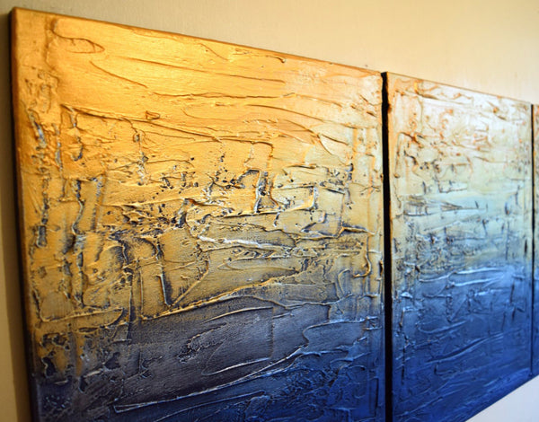 Silver and Gold a metallic set of paintings triptych canvas