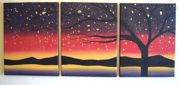3 piece painting  Sky at Night countryside paintings 4 sizes