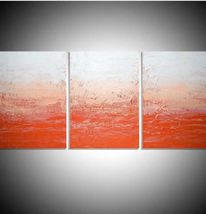 large triptych canvas wall art orange painting