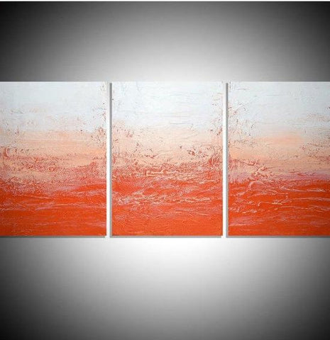 large triptych canvas wall art orange painting
