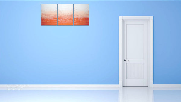 abstract canvas art for sale , large triptych on canvas wall art for home and office orange on wall art