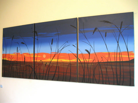 The Lake view triptych canvas paintings