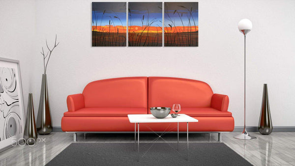 The Lake view triptych canvas paintings on white wall