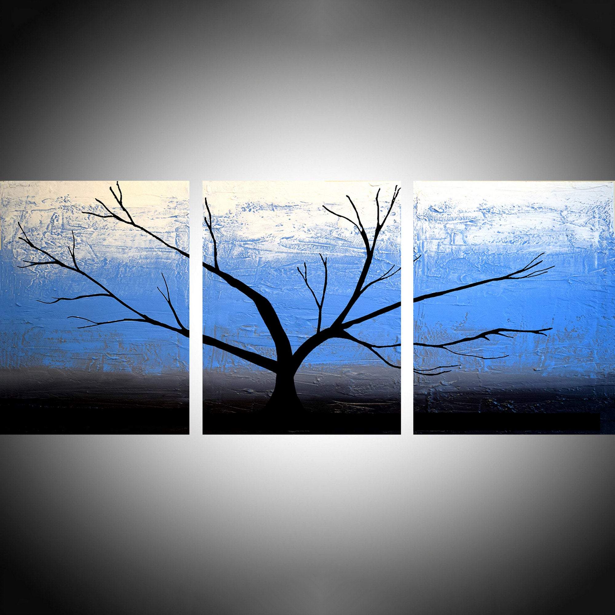 tree abstract painting  ice blue edition canvas triptych