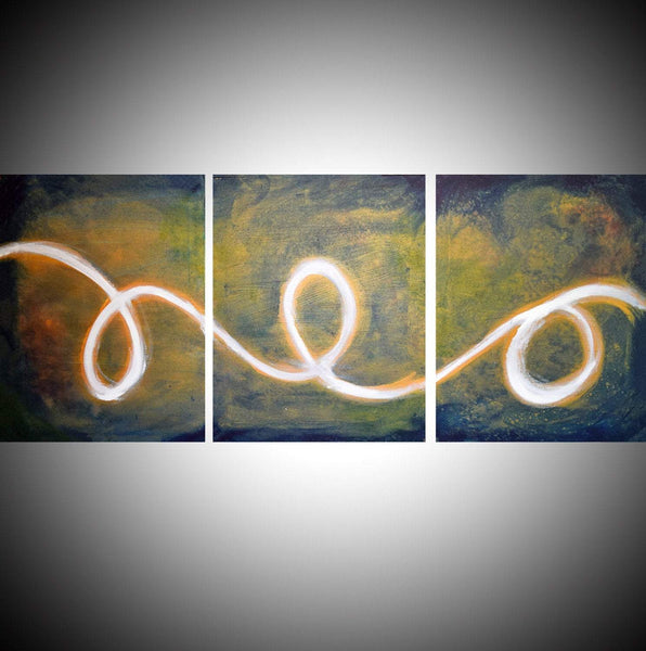 large triptych wall art The White spiral on canvas