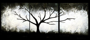 tree abstract painting black and white art for sale " the Wild Wood  " canvas triptych