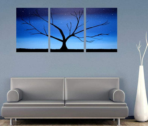tree art painting painting Blue canvas triptych