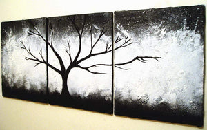 tree abstract paintings black and white triptych canvas