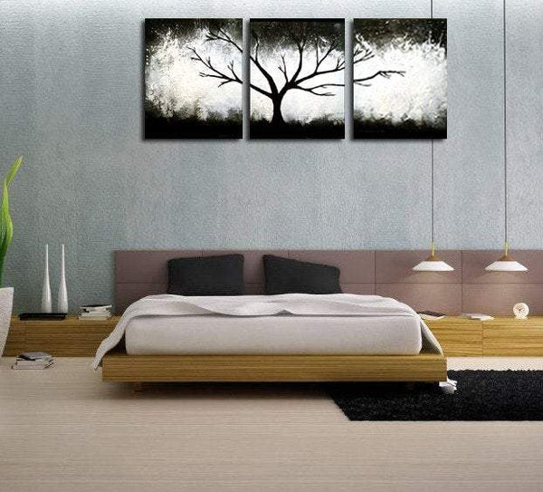 tree paintings black and white triptych canvas