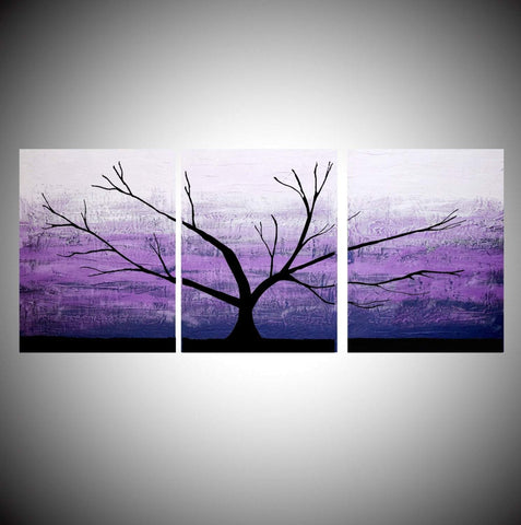 tree abstract painting on wall canvas "Purple Tree of Life" forest triptych