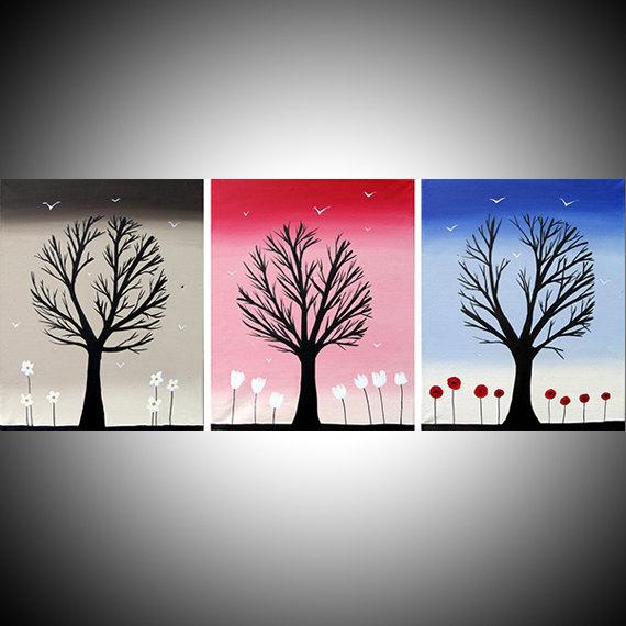 abstract tree painting countryside paintings triptych canvas