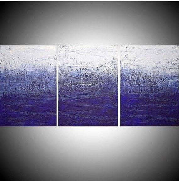 triptych canvas painting for sale "Ultramarine Triptych" original and 3 big sizes