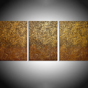 oversized metal wall art triptych art Gold Mystery canvas triptych