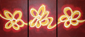 triptych canvas art  "floral delight" red painting