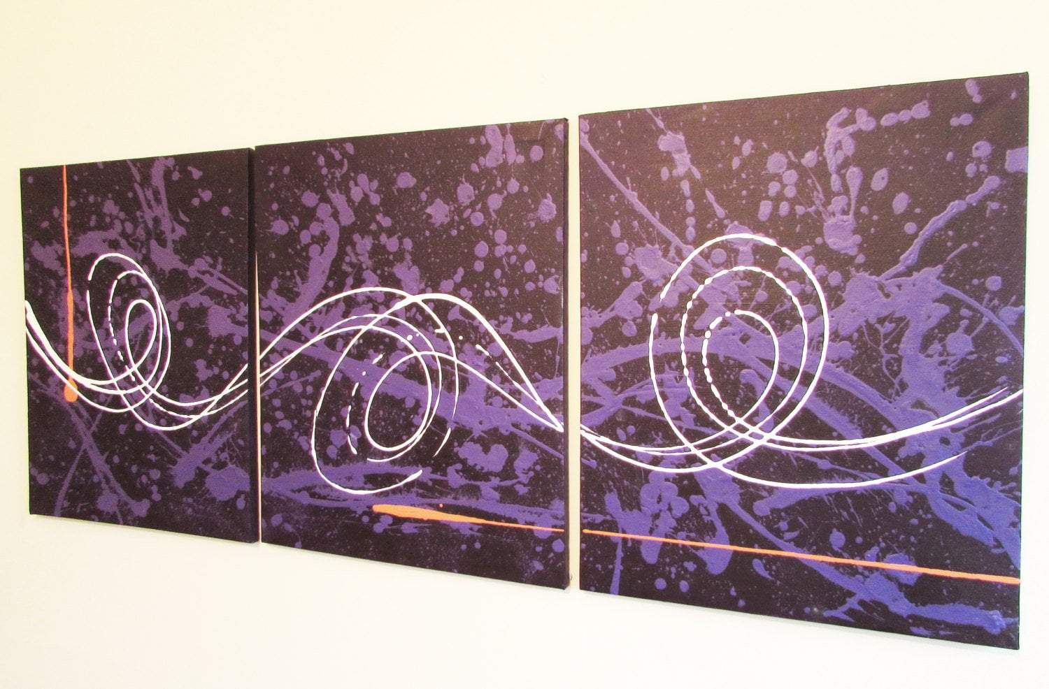 triptych canvas deep purple abstract paintings 3 big sizes