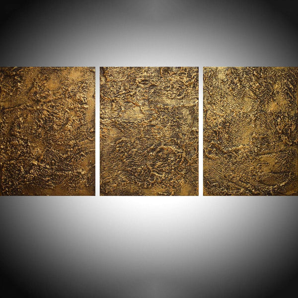 oversized metal wall art triptych canvas Gold abstraction fine art for sale