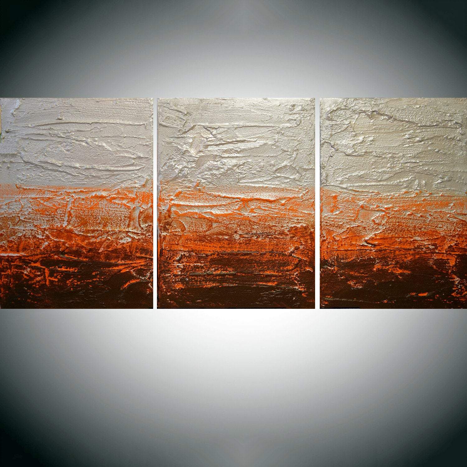 triptych canvas, orange painting abstract "orange crush"  3 big sizes