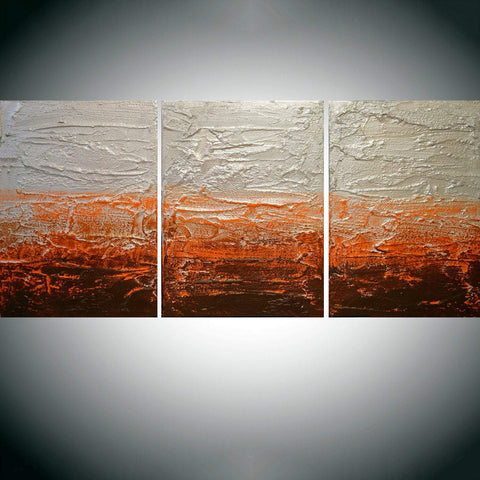 triptych canvas, orange painting abstract "orange crush"  3 big sizes