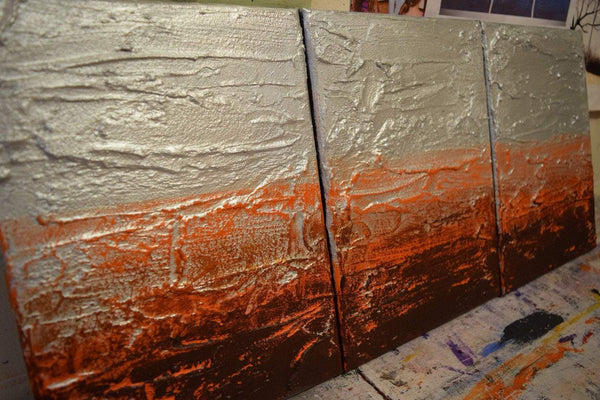 orange painting abstract triptych canvas "orange crush"  3 big sizes
