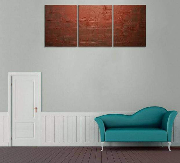 triptych canvas painting for sale in impasto " Earth Tones " original