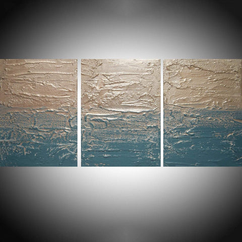triptych canvas paintings for sale  " Turquoise Peace "  3 big sizes