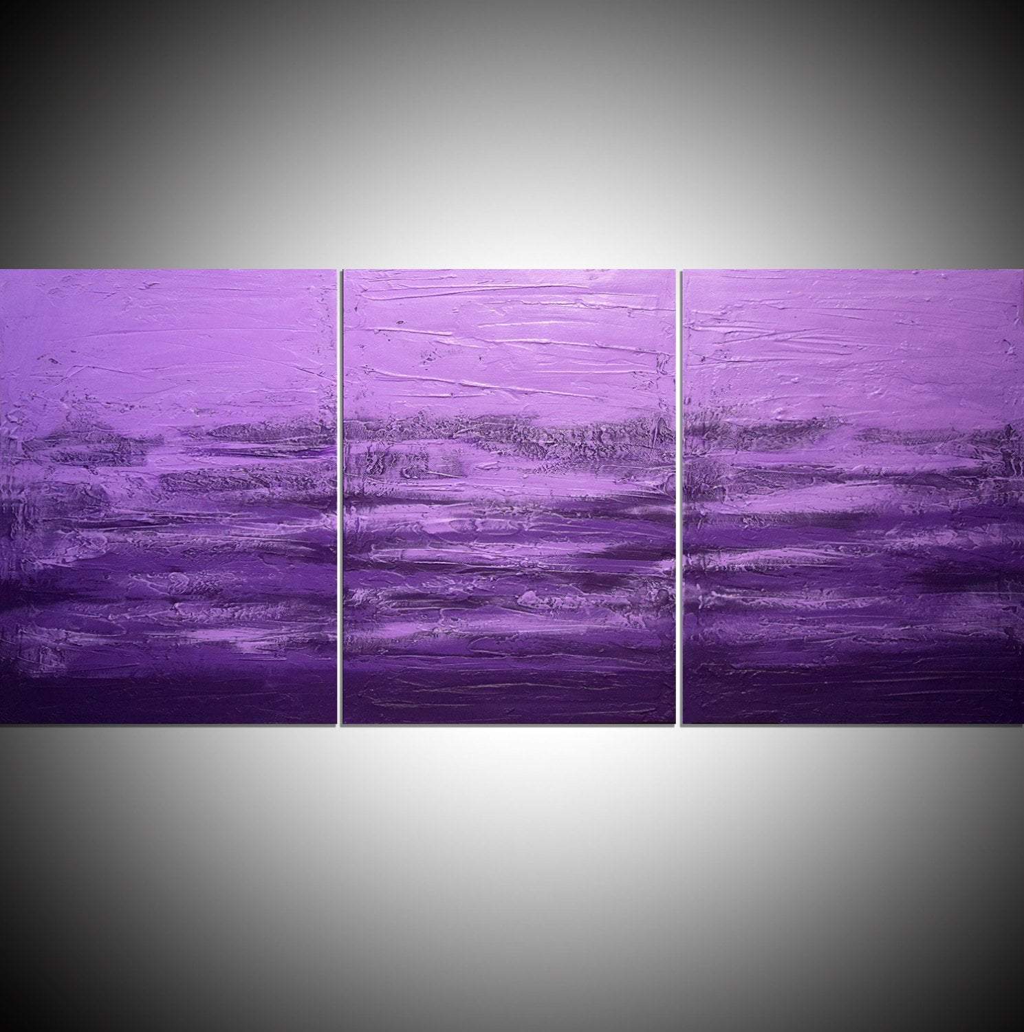 contemporary triptych art  Purple Triptych 2 wide canvas