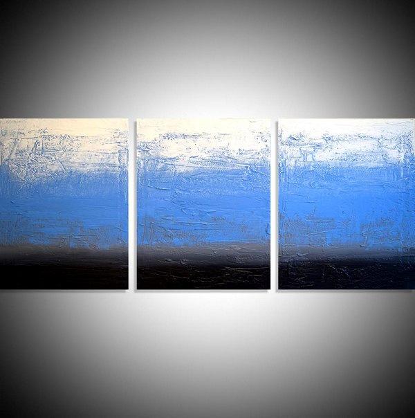 triptych for sale  "Ice Blue" thick impasto effects in a modern style 3 big sizes