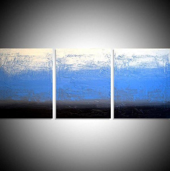triptych for sale  "Ice Blue" thick impasto effects in a modern style 3 big sizes