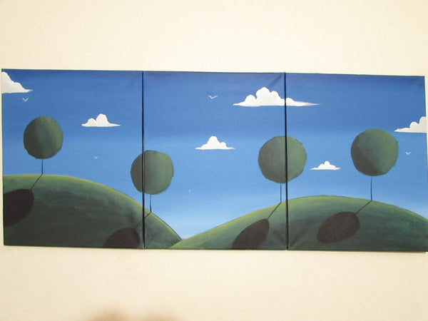 triptych landscape paintings for sale on canvas " Eden 4 "  3 big sizes