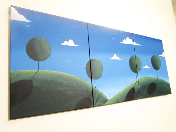 triptych landscape paintings for sale on canvas " Eden 4 "  3 big sizes