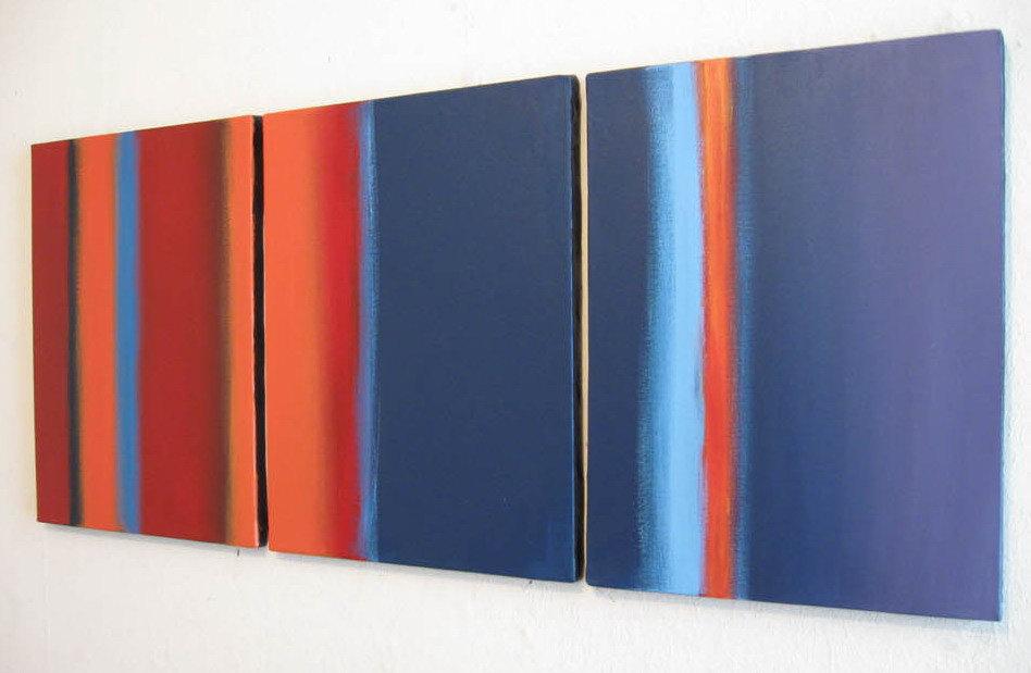 linear abstract art " Colour Flats " canvas triptych