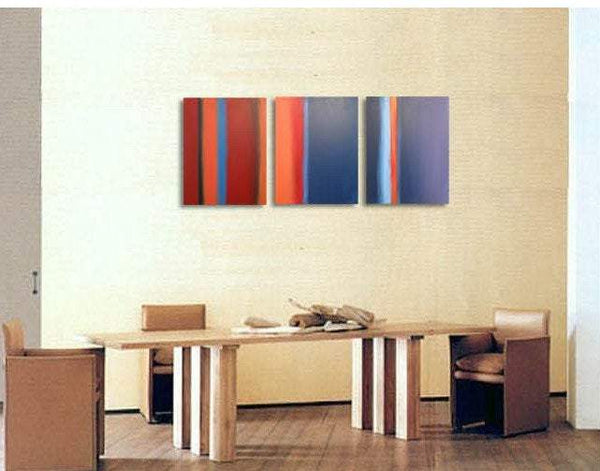 canvas triptych painting for sale in impasto " Colour Flats " on cream wall