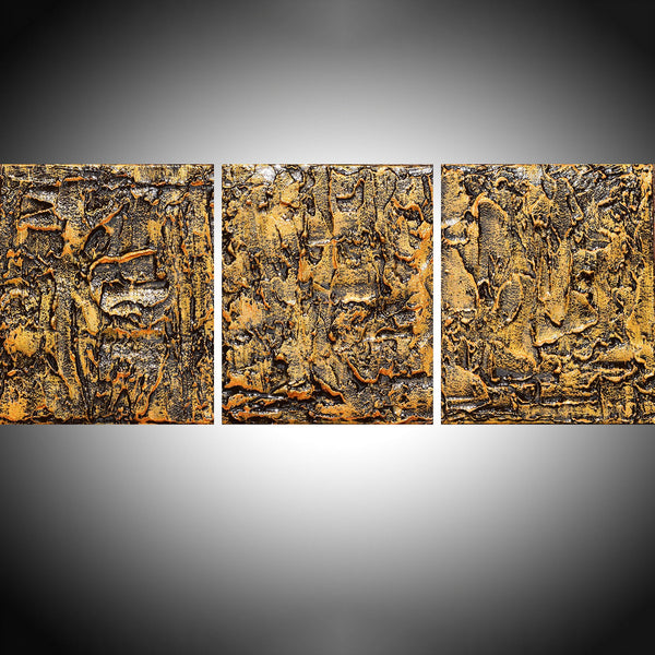 large triptych wall art painting for sale in impasto "Golden Glow "  wall art