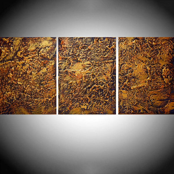 triptych paintings for sale all   " Inquisitive Gold "  3 big sizes in acrylic