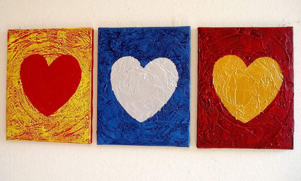 canvas triptych paintings for sale  three of hearts artwork nursery office home