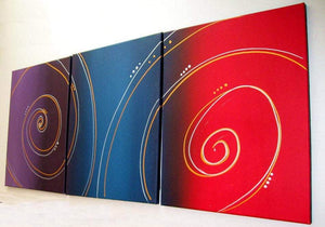 large triptych wall art canvas, colorful and hand made " Color Spiral "