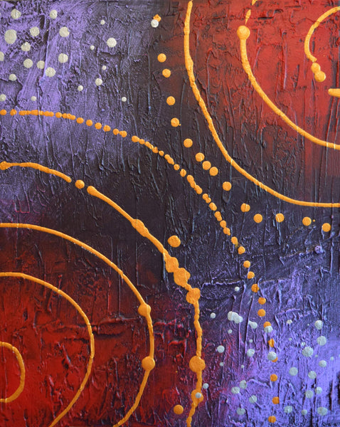 triptych paintings on canvas " Cosmic Symphony " oversized metal wall art close up