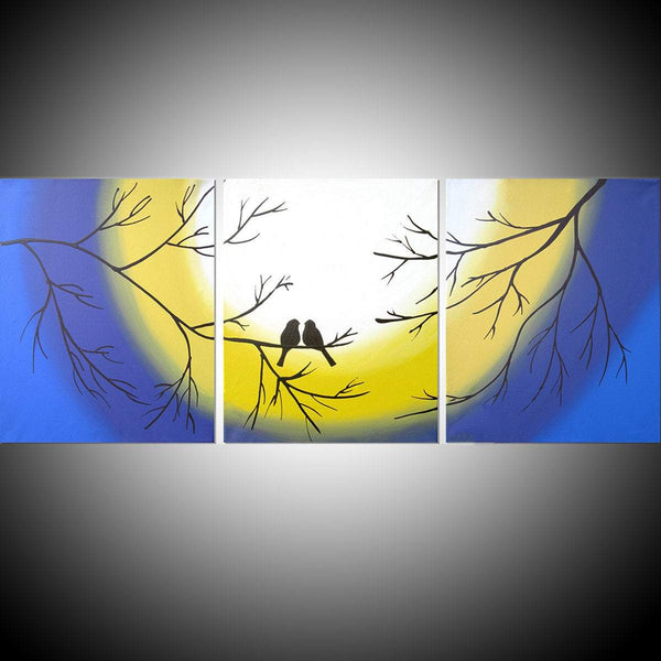 giant triptych paintings on canvas, love bird  Always Together wall art