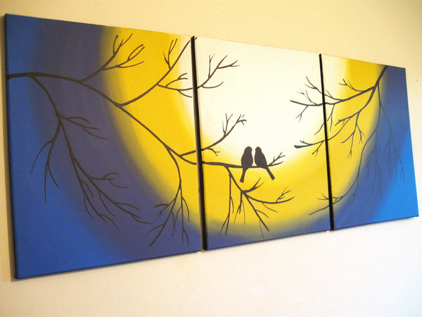 large triptych paintings on canvas, love bird  Always Together