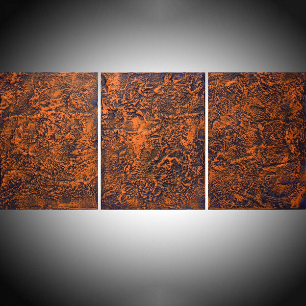 blue and orange painting triptych canvas  " orange Peel "  3 big sizes in acrylic