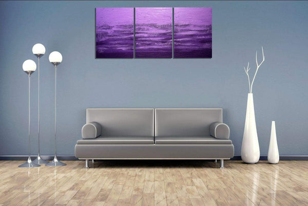 triptych paintings on canvas, Purple Triptych 2