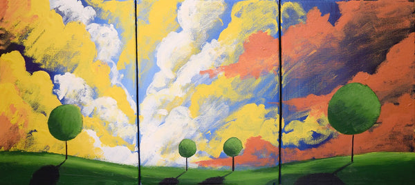 canvas triptych wall art " Clouds of Colour"countryside paintings