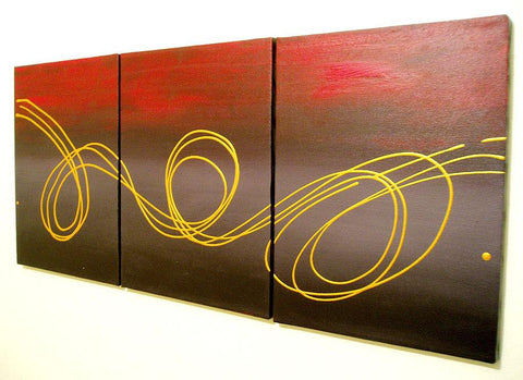 giant triptych canvas " Gold Horizon " large wall art at an angle