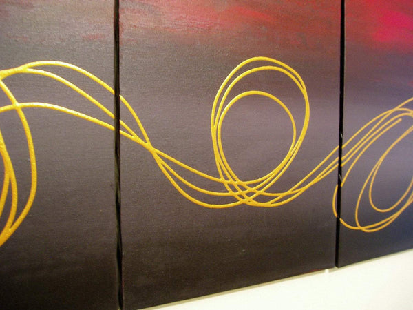 triptych wall art " Gold Horizon " on canvas, close up artwork
