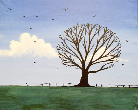 wall art painting bird landscape Abstract acrylic "one tree hill" tree of life large paintings on canvas 16 x 20 "