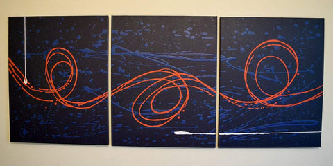 canvas triptych wall hanging "Big Blue 2"  4 BIG SIZES