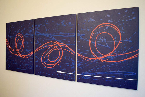 canvas  triptych wall hanging "Big Blue 2"  4 BIG SIZES