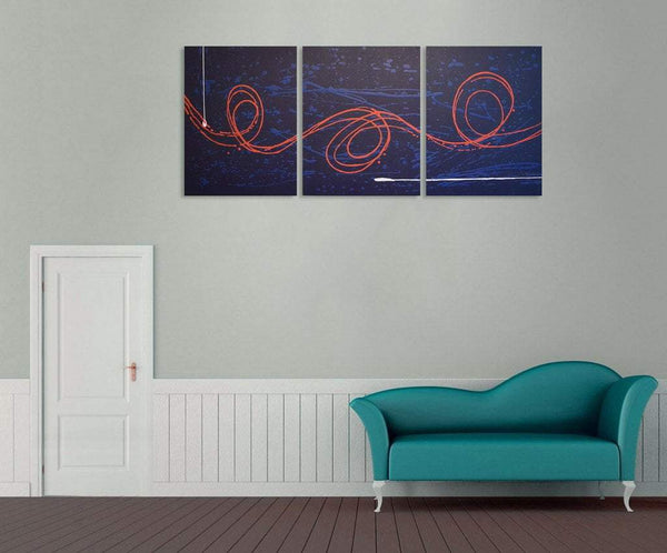 canvas triptych wall hanging "Big Blue 2"  4 BIG SIZES